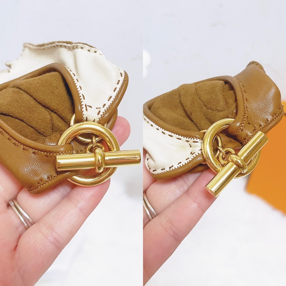 Authentic Hermes Rare Glenan Bi-Color Cream & Camel Fingerless Leather Gloves - Picture 4 of 13